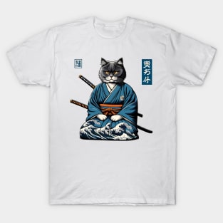 Vaporwave Samurai Cat Great Wave Off Kanagawa T-Shirt